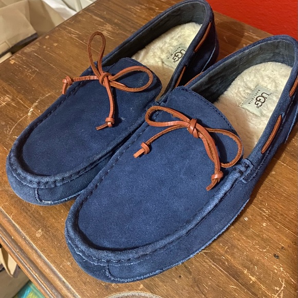 UGG Navy Blue Suede Chester Capra Moccasin Slip On Loafers MENS SZ 12 - Picture 3 of 14